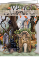 Halloween Birthday for Anyone Misty Graveyard Scene card