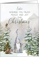 Sister Christmas Mountain Scene with Gnome and Stars card