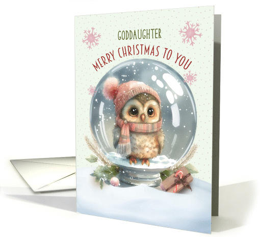 Goddaughter Merry Christmas Adorable Owl in a Snow Globe card