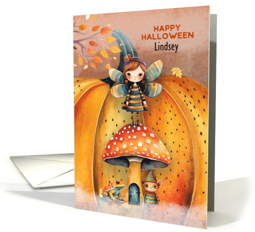 Lindsey Custom Name Halloween Little Fairy with Friends card (1800882)