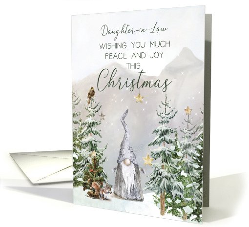 Daughter in Law Christmas Mountain Scene with Gnome and Stars card