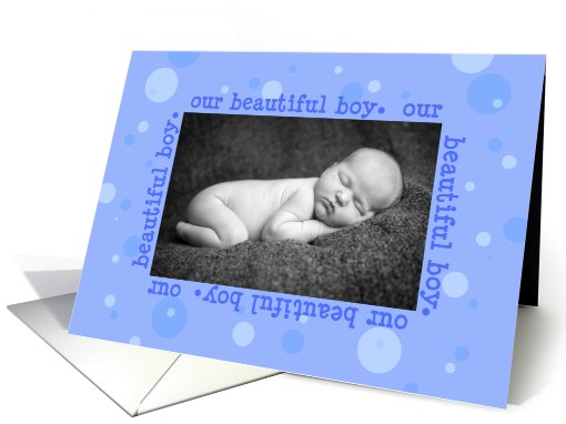 Blue Polka Dots Beautiful Baby Boy Announcement Photo card (856158)