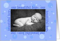 Blue Polka Dots Beautiful Baby Boy Announcement Photo Card