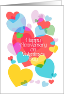Happy Anniversary on Valentine’s Day Colorful Hearts card