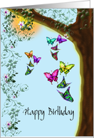 Happy Birthday, Butterflies and Flowers card