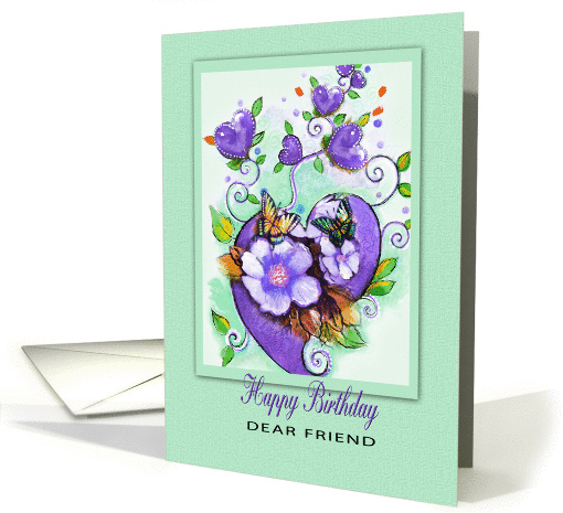 Happy Birthday, for friend, Hearts and Flowers card (1069771)