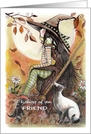 to friend, thinking of you, Witch and Siamese Cat card