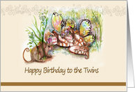 Fairies and Mouse, Birthday to Twins card