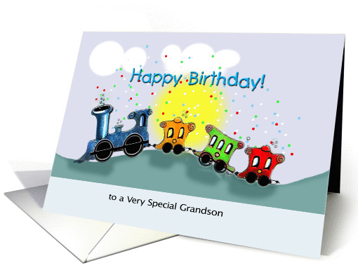 Colorful Illustrated Train, Happy Birthday to Child Grandson card