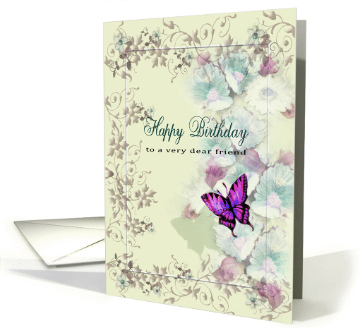 for dear friend, Butterfly and Flowers, Happy Birthday card (1276118)