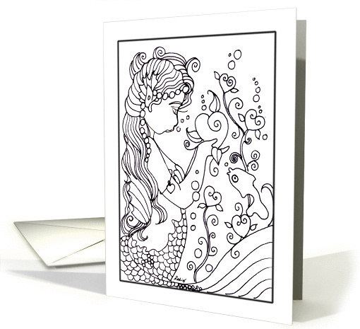 Color-Me Mermaid and Hearts Card, Blank card (1301866)
