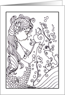 Color-Me Mermaid and Hearts Card, Blank card