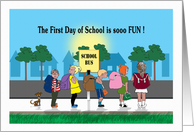 First Day of School, kids at Bus Stop card