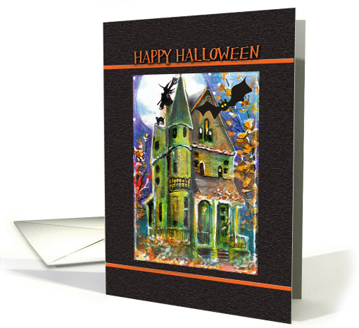 Happy Halloween, Haunted House, Bat, witch, Blank inside card