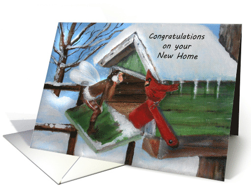 Fairy, on a mail box, Cardinal, Congrtulations on New Home card