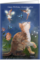 Happy Birthday Granddaughter, Fairies, Cat, Butterfly card