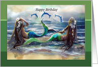 Mermaids & Dolphins, Happy Birthday card