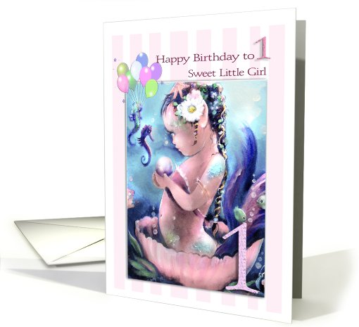 Birthday ,One Year Old Girl, Mermaid Theme card (756990)