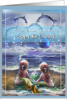 Twins Birthday, Mermaid themed ART card