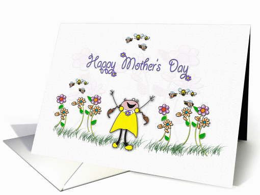 whimsical garden and girl, Happy Mothers Day card (902401)