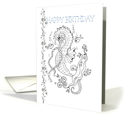 Happy Birthday, Color-Me Sea Horse Art card (959151)