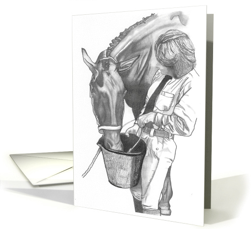 Girl feeding horse card (707532)