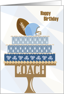 Football and Helmet Birthday Cake for Coach card