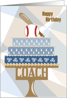 Baseballl and Bat Birthday Cake for Coach card