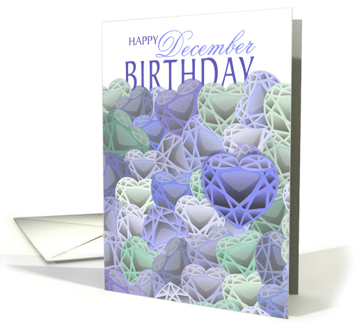 IIlustrated Tanzanite and Turquoise Hearts December Birthday card