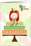 Principal Cake Star and Apple Happy Birthday card