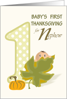 Baby Peeking Over Leaf Nephew First Thanksgiving card