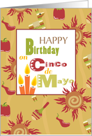 Candles and Sun Happy Birthday on Cinco de Mayo card