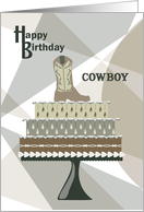 Cowboy Boot on Cake Happy Birthday card