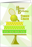 Tennis Ball and Racket on Cake Coach Happy Birthday card