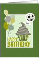 Cupcake and Soccer Ball Pick Happy Birthday card