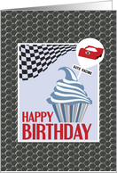 Cupcake and Auto Racing Pick Happy Birthday card