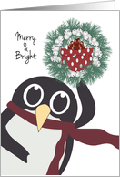 Happy Holidays Penguin Wreath Gift card