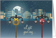 Cityscape Stars Lamp Lights Christmas card