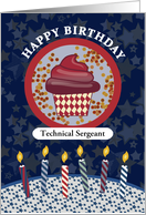 Custom Military Rank Happy Birthday Cupcake and Candles card