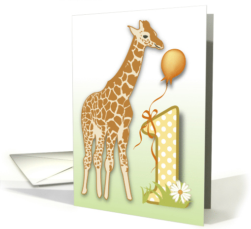 Giraffe and Balloon for First Birthday card (774193)