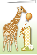 Giraffe and Balloon for First Birthday card