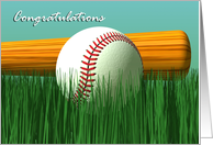 Bat and Baseball on Grass Home Run Congratulations card