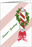 Barbershop Pole and Wreath Season’s Greetings card