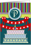 Tiered Happy Birthday Cake with Monogram P card