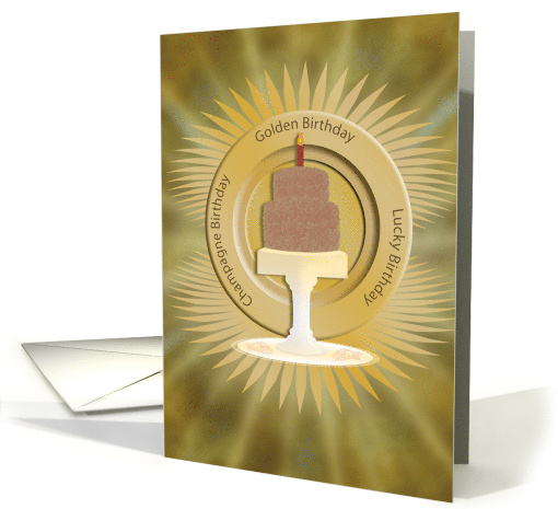 Champagne Golden Yellow Lucky Birthday Cake card (878918)