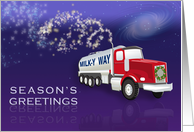 Milk Hauling Truck Galaxy and Stars Season’s Greetings card