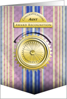 Aunt Pink and Blue Stripes Medallion Congratulations on Award card