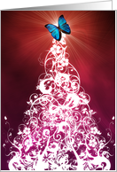 Butterfly Topped Floral Nature Christmas Tree card