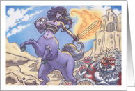 Birthday Female Warrior Centaur Fighting Monsters card