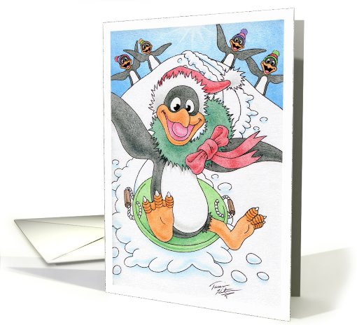 Christmas Sleigh Riding Penguin card (813260)